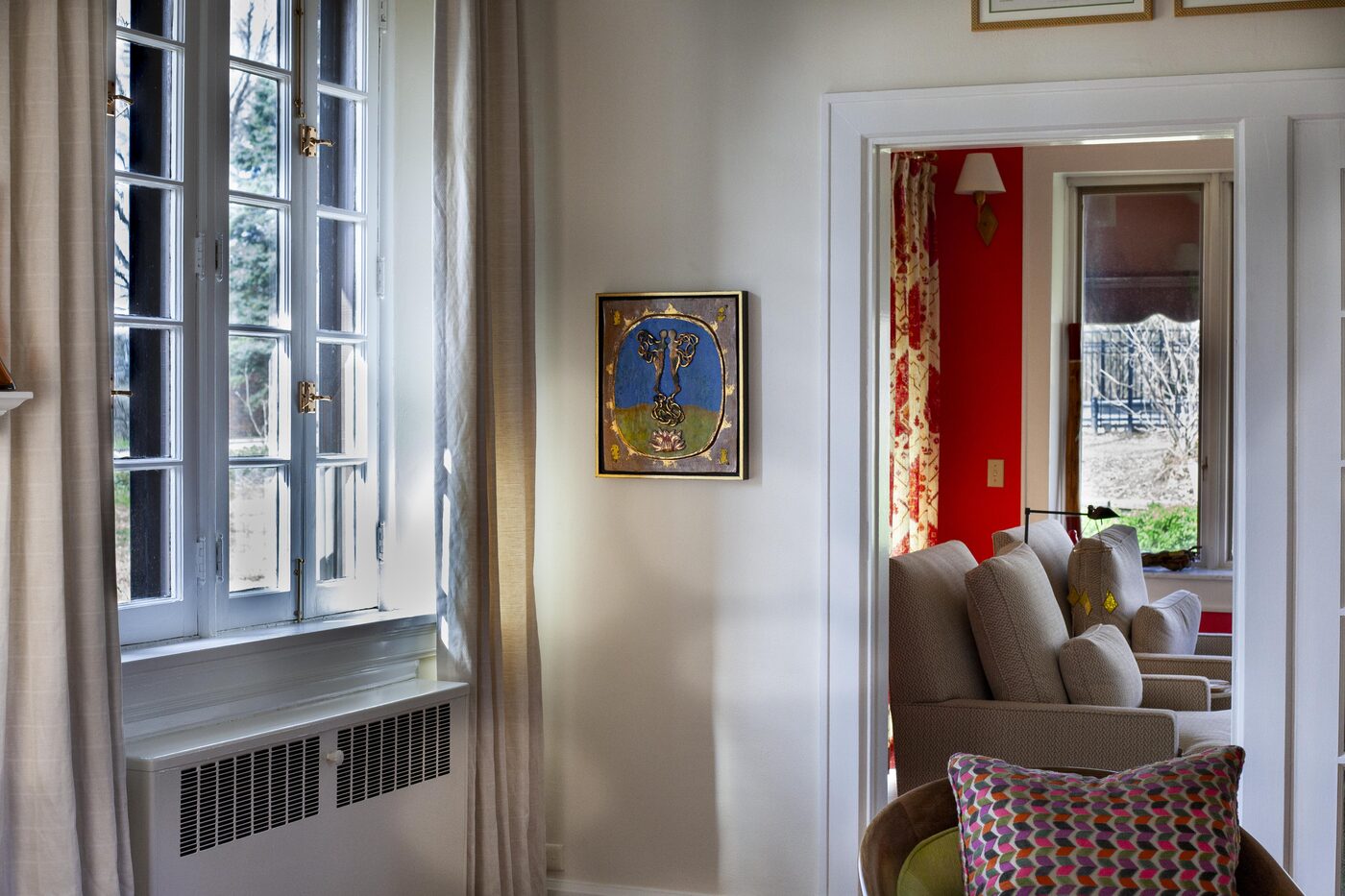 Detail of framed Sikander tile on wall